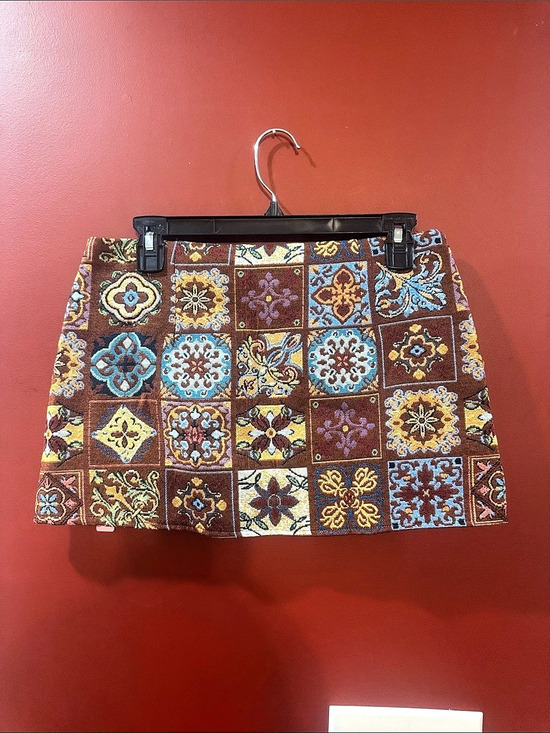 Cider Dresses & Skirts - Cider Tapestry Tile Print Mini Skort Brown & Blue